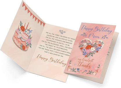 Prime Greetings Heartfelt Birthday Card For Mom (Mother), Made in America, Eco-Friendly, Thick Card Stock with Premium Envelope 5in x 7.75in, Packaged in Protective Mailer