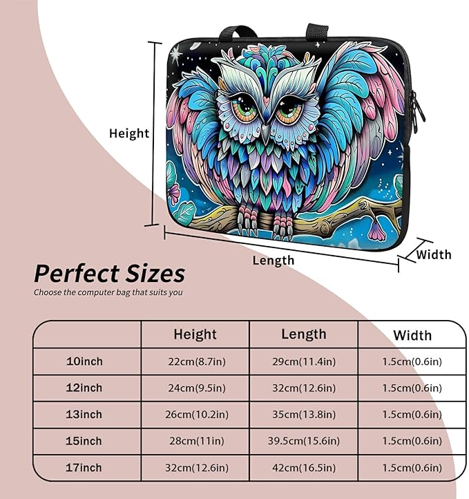 Universal Tablet Laptop Sleeve Case 10 inch, Owl Blue Slim Carrying Case Durable Handbag Travel Laptop Bag for 7 to 10-inch Laptops/Notebook/Kids Tablet/ipad/eBook Readers