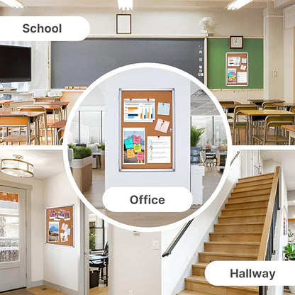 Outdoor Enclosed Cork Bulletin Board Tamper-Proof Dispaly Case, Aluminium Frame, Weatherproof Cork Noticeboard, Enclosed Cork Board for School, Office, Restaurant, Hospital etc（38 * 28inches）