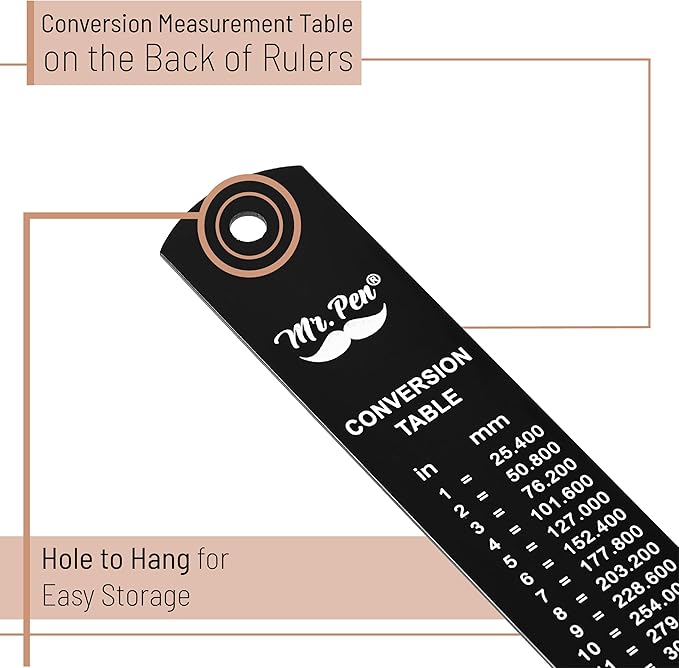 Mr. Pen- Steel Rulers, 2 Pcs, 6" and 12", Black, 6 Inch Ruler Metal Rulers, Small Metal Ruler 6 Inch Metal Ruler Thin Flat, Stainless Steel Ruler 12 Inch, Centimeter Ruler, Steel Ruler 12 Inch