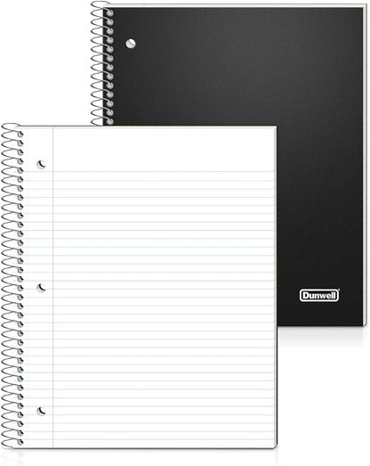 Dunwell College Ruled 1 Subject Notebook, 80 Sheets, Spiral Notebook with 8.5 x 11 Paper, Protective Plastic Cover, Divider with Pockets, Perforated Pages, 3-Hole Punched