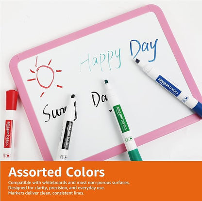 Amazon Basics Low-Odor Chisel Tip Dry Erase Whiteboard Marker, Pack of 4, Black, Red, Green, Blue