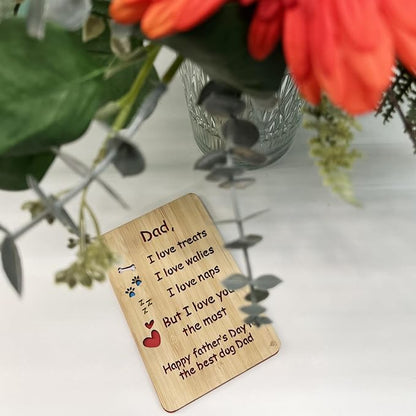 Handmade Bamboo Funny Dog Dad Fathers Day Card from Son Daughter, Cute Dog Dad Gifts for Men, Wooden Happy Father’s Day Card for Him