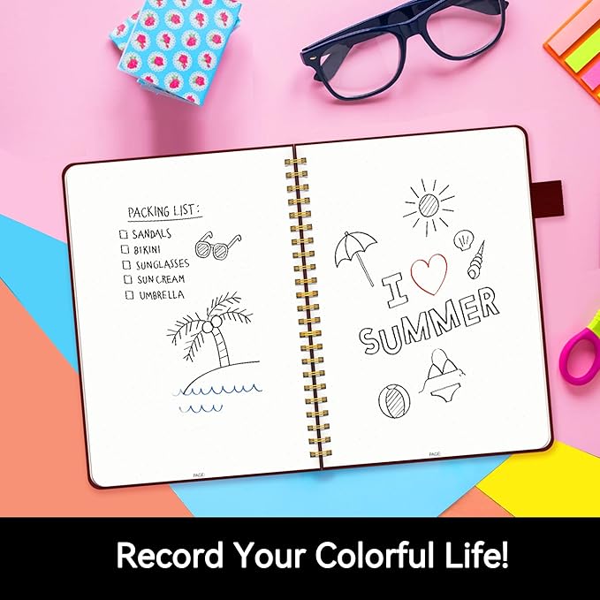 Alltree Spiral Dot Grid Notebook Journal, Dotted Paper Notebook for Work, Medium A5, Spiral Notebook with Pen Loop, Pocket, 160 Pages, Journal for Women, Burgundy(6"x8.5")