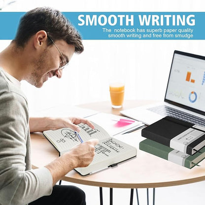 Lined Journal Notebook, 360 Numbered Pages(With page number), Thick Journal for Writing A5 College Ruled Notebook, 100gsm Lined Paper, Leather Hardcover, 5.75'' X 8.38''-Black