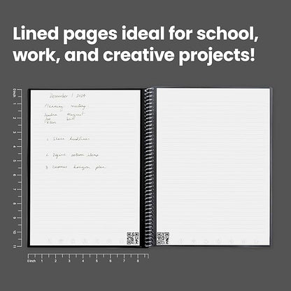 Rocketbook Core Reusable Spiral Notebook, Letter Size 8.5x11, Gray - Lined Pages, App-Connected, Erasable, Durable Cover, Ideal for School, Work, and Creative Projects