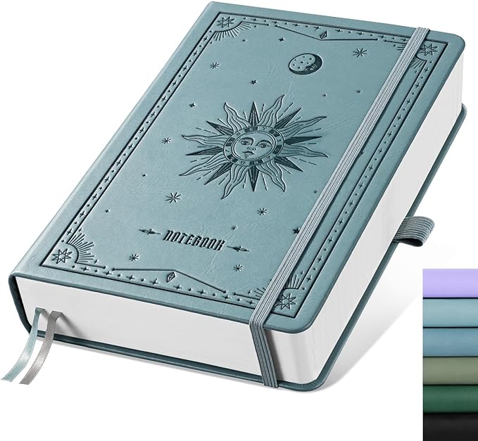 EMSHOI Blank Notebook Journal - 320 Pages, 100gsm Thick Paper, A5 Hardcover Leather, Art Sketchbook for Drawing, Unlined, Plain Sketch Book for Women Men Work Writing, 5.75 X 8.38, GrayBlue