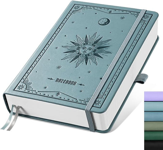 EMSHOI Blank Notebook Journal - 320 Pages, 100gsm Thick Paper, A5 Hardcover Leather, Art Sketchbook for Drawing, Unlined, Plain Sketch Book for Women Men Work Writing, 5.75 X 8.38, GrayBlue