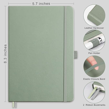RETTACY Graph Paper Notebook, A5 Grid Notebook Journal with 192 Pages, 5.7'' × 8.3'', Medium Size, Leather Hardcover, 100 GSM Thick Paper, for Students, Homework, Math, Engineering (Sage Green)