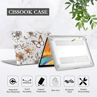 Compatible with 12 Inch MacBook A1534, Gold Flowers Butterfly Hard Plastic Shell Cover Case