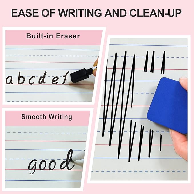 Dry Erase Boards 6 Pack, Double Sided Magnetic Small Whiteboards with Lines for Kids, Students, Teacher & Classroom Pack, Including 52 Pcs Alphabet Letters for Preschool Spelling