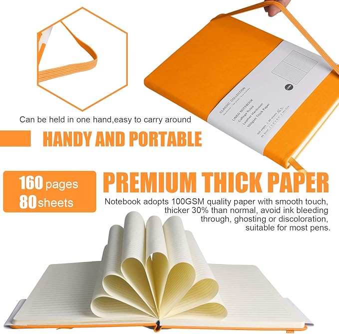 Lined Journal Notebook, (Orange), 160 Pages, Medium 5.7 inches x 8 inches - 100 gsm Thick Paper, Hardcover