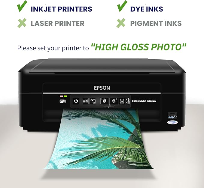 5x7 Photo Paper, Goefun 200GSM/54LB Glossy Inkjet Printer Paper for Dye Ink,100 Sheets