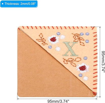 PATIKIL Personalized Embroidered Corner Bookmark, Cute Flower Felt Stitched Triangle Book Mark Page Marker for Women Men Book Lovers Teachers, Pink, Letter x