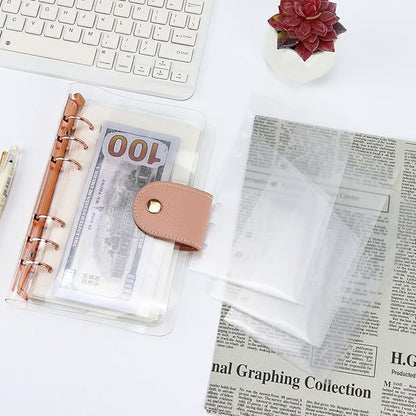 A6 Binder Pockets with No Zipper, Koqye Blue 10 Pcs Plastic Zipless Budget Envelopes, Two Pockets Frosted Cash Envelopes Money Bag for Budgeting, Cash Stuffing (Clear)