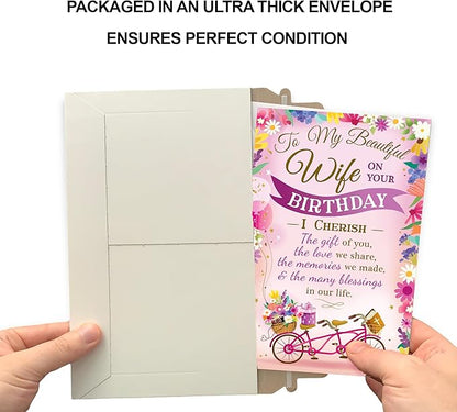 Prime Greetings Religious Birthday Card For Wife, Made in America, Eco-Friendly, Thick Card Stock with Premium Envelope 5in x 7.75in, Packaged in Protective Mailer
