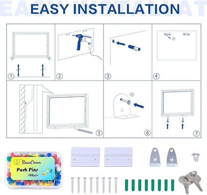 SWANCROWN Enclosed Bulletin Board Grey Felt Displays Boards Weather Resistant Wall Mounted Notice Case,37x28inches