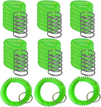 Pack of 36 Colorful Spring Spiral Wrist Coil Key Chain, Wristband Key Ring (Green)