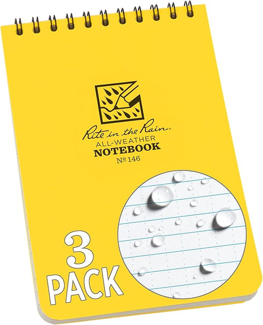 Rite in the Rain Weatherproof Top Spiral Notepad, Yellow Cover, Universal Pattern, 3 Pack (No. 146-3), 6 x 4 x 0.375