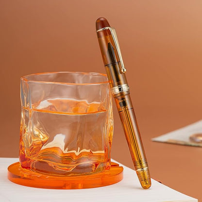 Asvine V126 Vacuum Filling Fountain Pen Medium Nib, Transparent Brown Acrylic, Large-Capacity with Gift Case