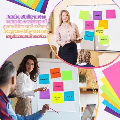 Zubebe 12 Pads 11 x 11 Inch Large Sticky Notes Jumbo Bright Colors Sticky Notepads Self Stick Note Square Memo Post Stickies for Office School, 25 Sheets/pad (Stylish Color)