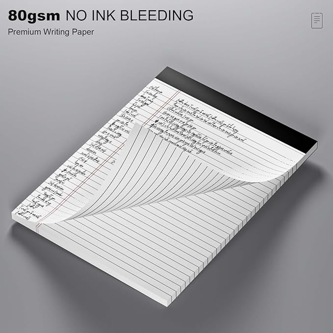 Legal Pads 8.5 x 11 Note Pads 8.5 x 11 Wide Ruled Notepad Lined Paper Writing Pads for Home, School, Office Use, 80gsm Perforated Legal Pad - Sturdy Cardboard Backing Support, 10 Pack (30 Sheets/Pad)
