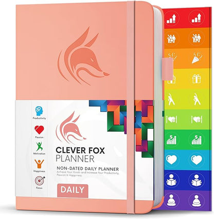 Clever Fox Daily Planner – Undated Planning Notebook with Hourly Schedule & to-Do List – Personal Day Task & Work Organizer, 6 Months (Peach Pink)