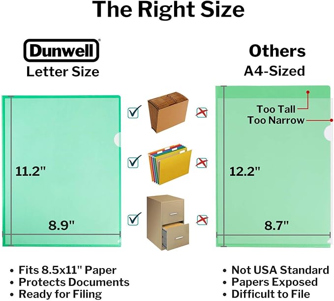 Dunwell Clear Plastic Folders Sleeves (36 Pack, Assorted Colors), Transparent Project Folders, Plastic Sleeves, Acid-Free Poly File Jackets for Documents, L-Sleeves for 8.5x11 Paper