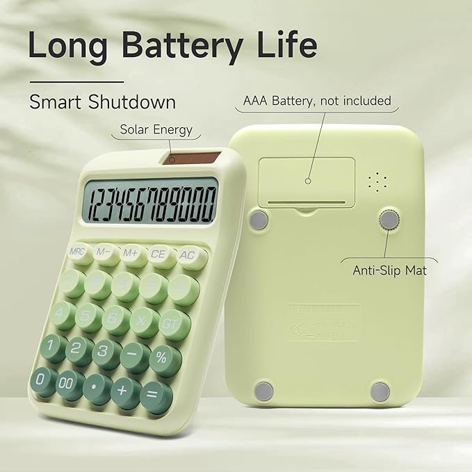 Desk Calculator,12 Digits, Large LCD Display,Big Buttons,Solar and Battery Dual Power Desktop Calculators,Cute and Aesthetic (Ombre Green, M)