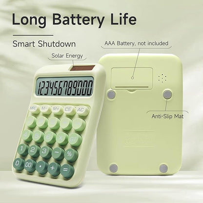 Desk Calculator,12 Digits, Large LCD Display,Big Buttons,Solar and Battery Dual Power Desktop Calculators,Cute and Aesthetic (Ombre Green, M)