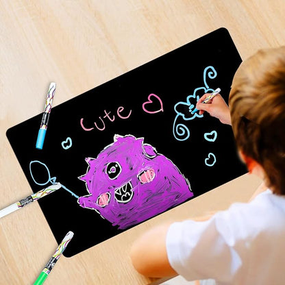 Magnetic Black Dry Erase Board Sheet 17" x 11" for Fridge, Easy to Read with 3 Bright Colors Chalk Markers, Small Refrigerator Magnet Whiteboard for Family Planner Grocery List