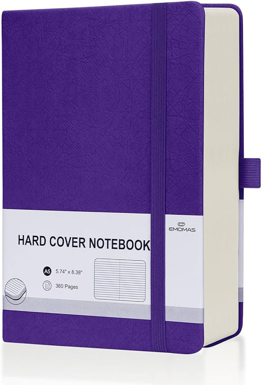 Lined Journal Notebook, 360 Numbered Pages(With page number), Thick Journal for Writing A5 College Ruled Notebook, 100gsm Lined Paper, Leather Hardcover, 5.75'' X 8.38''-1 Pack, Purple