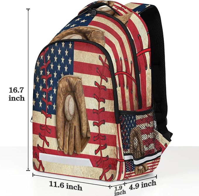 Vintage Baseball American Flag Pattern Backpack School Bookbag Laptop Purse Casual Daypack for Teen Girls Women Boys Men College Travel