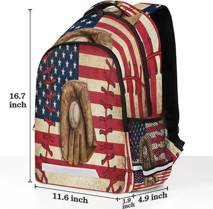 Vintage Baseball American Flag Pattern Backpack School Bookbag Laptop Purse Casual Daypack for Teen Girls Women Boys Men College Travel