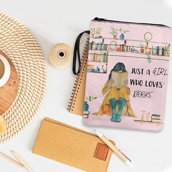 COEQINE 9x11 Book Covers for Paperbacks Pink,Just Girls Who Like Books Cute Cartoon Girls Print Teens Girls Book Protection Book Sleeves with Pen Sleeves