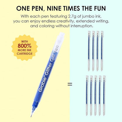 Grabie Jumbo Glitter Gel Ink Pen Set Of 18, Metallic Vibrant Sparkle Gel Pens for Coloring, Sparkle Glitter Markers, Glitter Pens for Adults (18 Colors Jumbo Glitter Gel Pens)