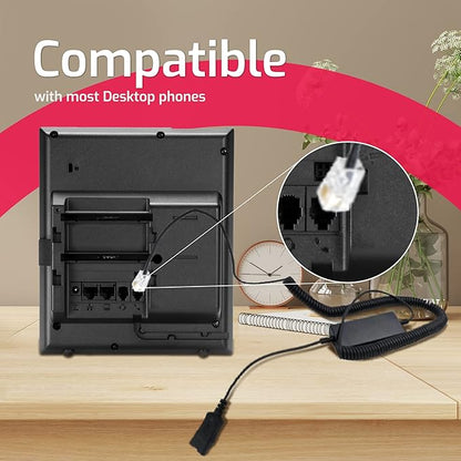 Global Teck Intelligent Cord (4ft) Compatible with Plantronics, AddaSound Headsets - QD to RJ9 with Quick Disconnect Headset Connector