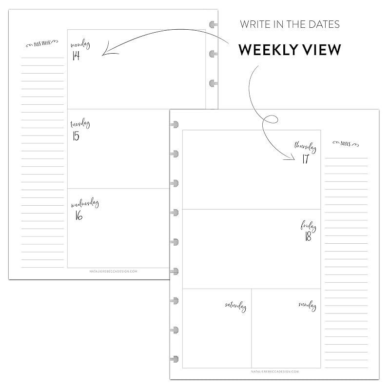 BetterNote Horizontal Undated Calendar Refill Pages for Disc Notebook, fits The Happy Planner, Discbound Levenger Circa, Staples Arc, TUL (Whimsy- 12 months, 9-Disc, 7"x9.25")