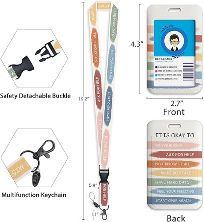 Giancomics Inspirational Quote Lanyards for Id Badges, Cute ID Badge Holder with Lanyard Badge Reel Retractable, Teacher Lanyard with ID Holder Keychain Clip Name Tag ID Card Holder for Women Gift