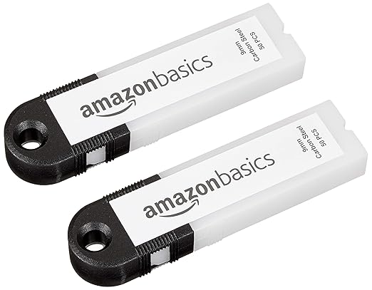 Amazon Basics 9mm (13 Point), Carbon Steel Snap Off Blades, 100 pack, Silver