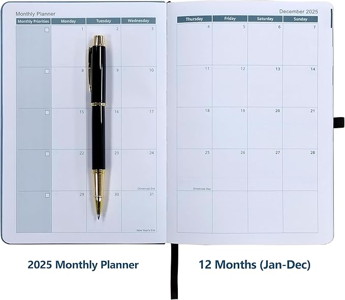 2025 Weekly and Monthly Planner with Pen: Jan 2025-Dec 2025, A5 size 8.5" x 5.75", Hard Cover Agenda Planner with Phone Holder, Card Holder and Pen Holder (Tan)