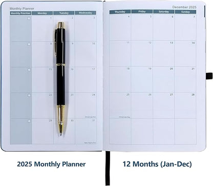 2025 Weekly and Monthly Planner with Pen: Jan 2025-Dec 2025, A5 size 8.5" x 5.75", Hard Cover Agenda Planner with Phone Holder, Card Holder and Pen Holder (Tan)