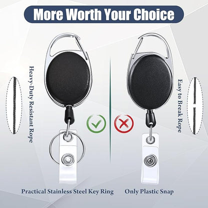 Honoson Heavy Duty Retractable Badge Reels Batch ID Badge Holder Retractable Clip Bulk Card Key Holder with Ring for Office Worker Employee, Doctor Nurse Gifts(Black,30 Pcs)