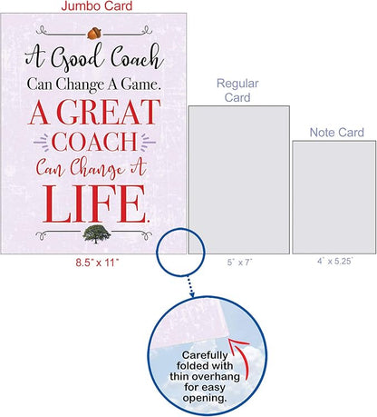 NobleWorks - 1 Jumbo School Coaches Thank You Greeting Card From US from Everyone w/Envelope (8.5 x 11 Inch) Team Sports Gratitude, Teacher and Mentor Notecard - Life Changing Coach J3127TYG-US