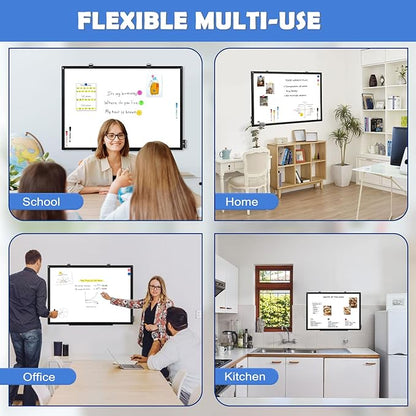 Double-Sided White Board Black Aluminium Frame, 24" x 18" Dry Erase Board Magnetic Whiteboard for Wall, Hanging Mounted Whiteboard Home, School, Office, Kitchen