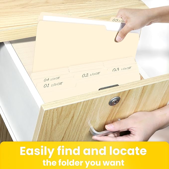 SUNEE Manilla Folders Letter Size (8.5 x 11 inches),100 Per Box, 1/3 Cut Tab for Easy Labeling and Organization, Durable Standard Paper for Home, Office, School Filing