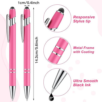 Zonon 38 Pieces Rubberized Ballpoint Pen with Stylus Tip Stylish Metal Pen Capactive Styli with Soft Rubberized Grip, Black Ink for Most Devices(Hot Pink)