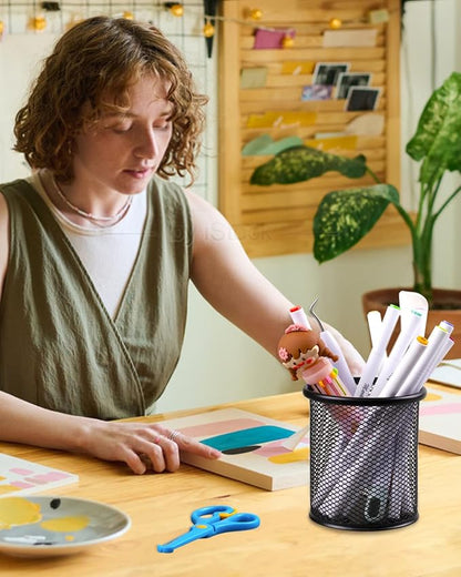 QYH Metal Pencil Holder for Desk Mesh Pen Cup 4 Packs Black Pen Organizer Office 3.54x3.93 Inch