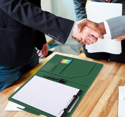 A4 Leather Portfolio,All-in-One Folder Legal Pad Padfolio,Business Interview Legal Organizer with Magnetic Closure,Resume Folder Binder with Luxury Papers,Sticky Tab,Pen for Men & Women,Retro Green