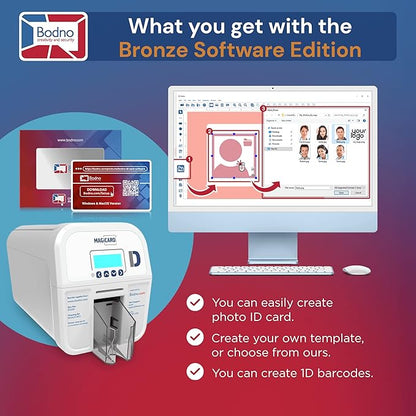 Bodno Magicard D Dual Sided ID Card Printer & Complete Supplies Package ID Software - Bronze Edition